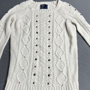 American Eagle Outfitters Cable Knit Cream Sweater w/ Metallic Stud SZ Med 09’